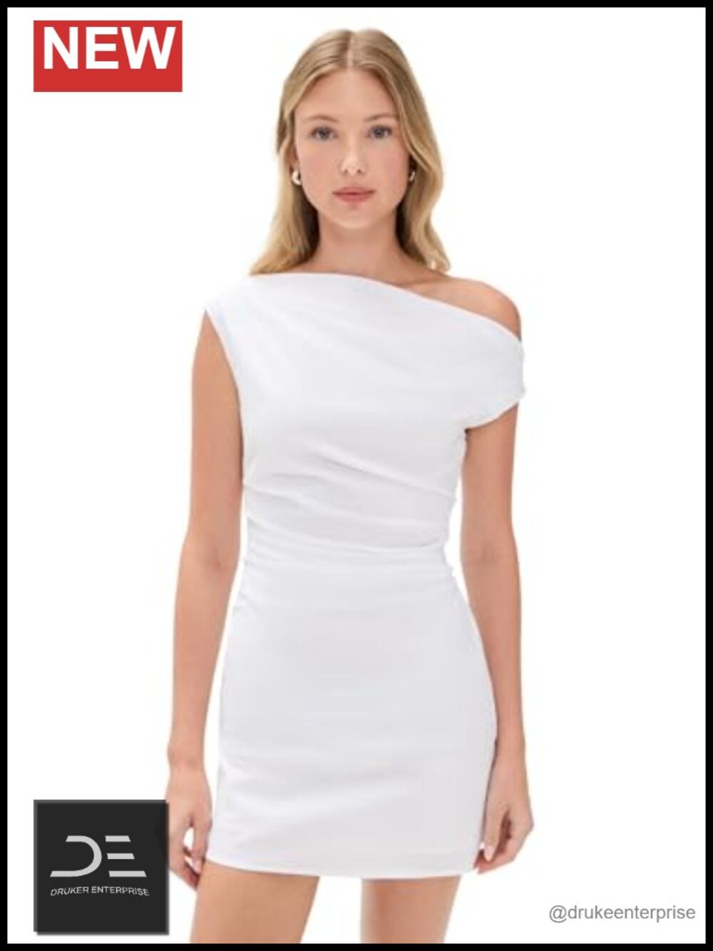 STAUD Vincent Mini Dress One Shoulder Sleeveless Poplin Party